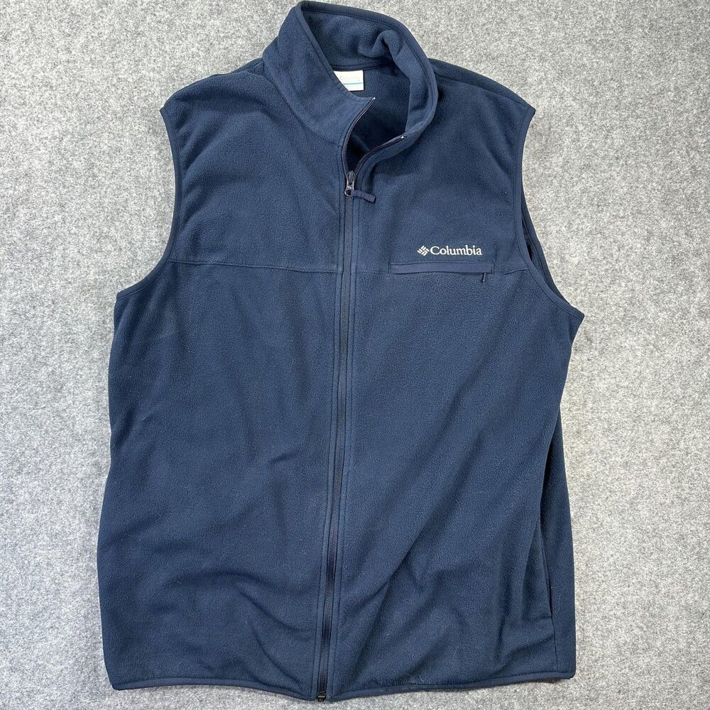 Columbia Vest Mens Large Blue Full Zip Fleece Stand Collar Outdoor Hiking